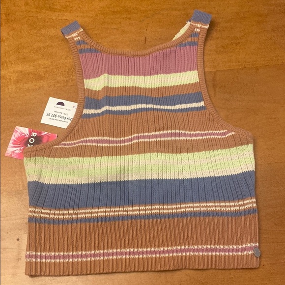 Roxy Pink and Blue Sleeveless Ribbed Crop Tank - Picture 3 of 8